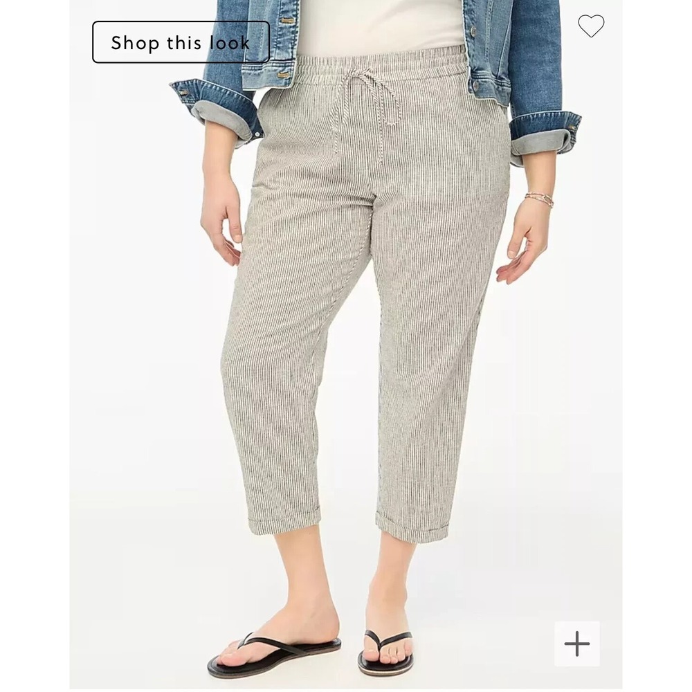 J.Crew Seaside Pants Womens 18 Navy White Striped Linen Cotton Excellent Relaxed